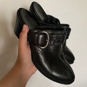 Born Black Leather Woven Strap Mules